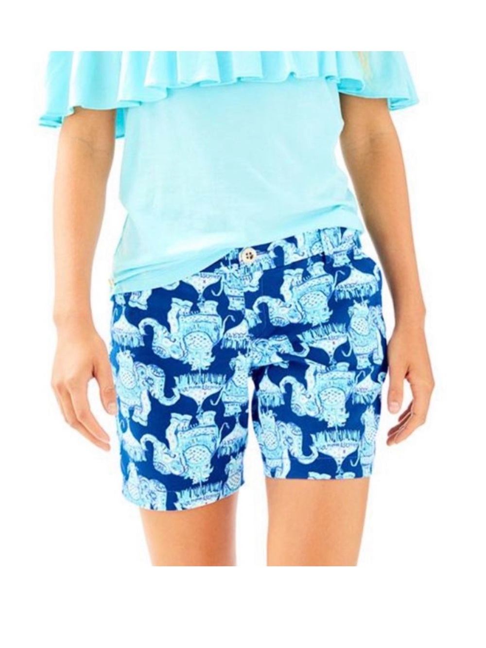 Lilly Pulitzer Jayne Stretch Shorts Deep Indigo Joy Ride Elephant Print size 12